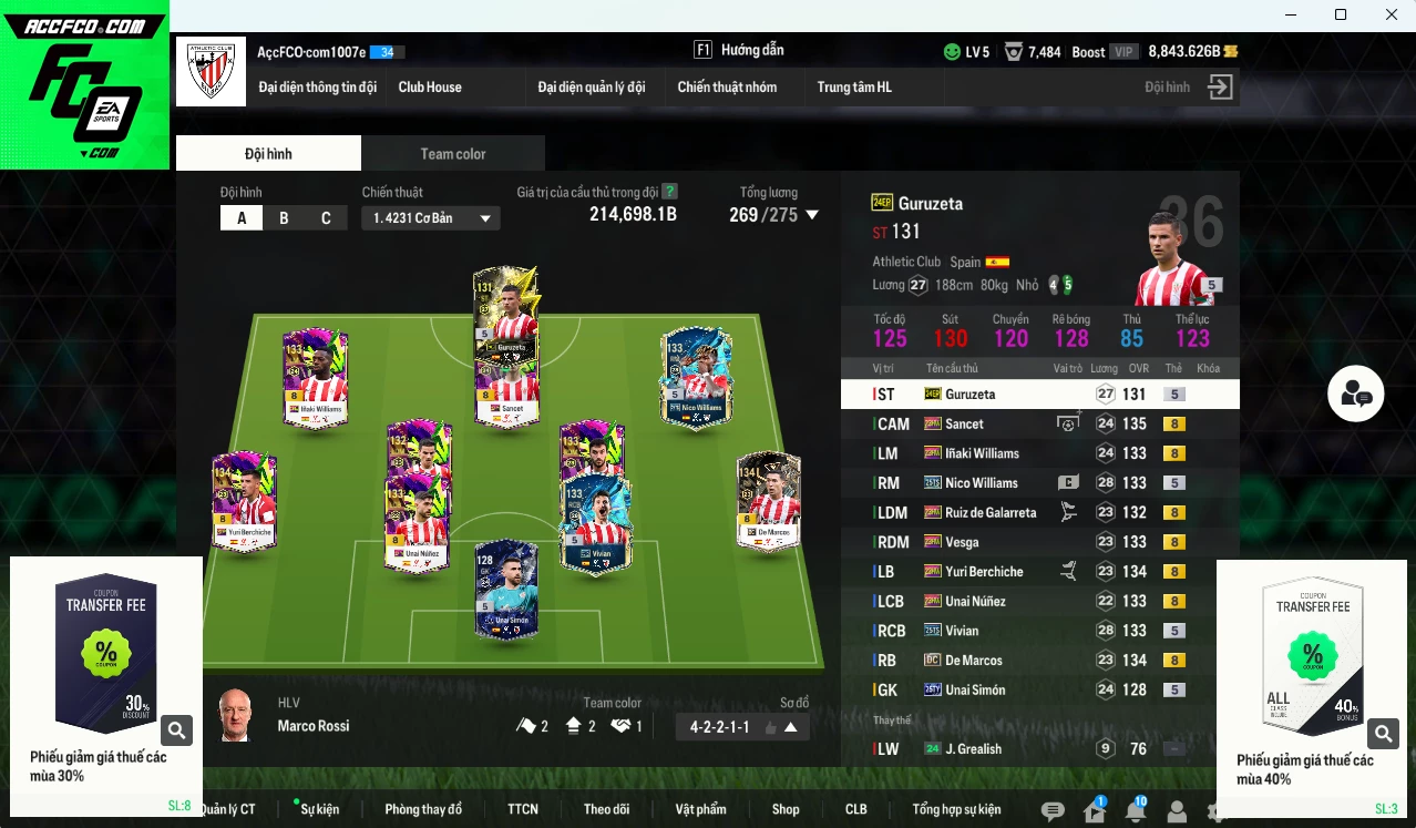 Athletic Bilbao 214.690b dư 8800b có Nico Williams 25TS, Vivian 25TS, Inaki Williams 23HW, De Marcos DC, Yuri Berchiche 23HW... Còn nhiều CP GIẢM THUẾ